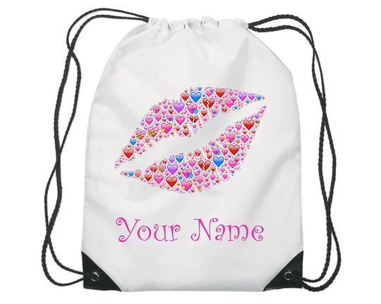 Personalised Lips Emoji Gym Bag Pe Dance Sports School Swim Shoe Water Resistant