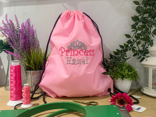 Personalised Princess Drawstring Bag, Embroidered, School Gymsac, Kids Pe Bag, Princess Shoes Princess, Girls, Dance, Tiara, Embroidery