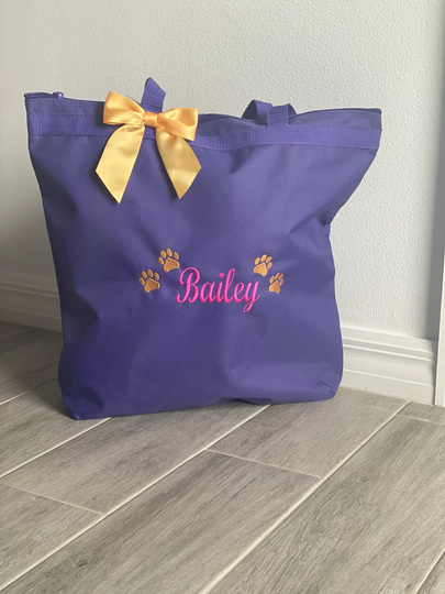 Large Zipper Personalized Tote Bag, Monogrammed Shoulder Dog Bag, New Puppy Gift, Travel With Dogs Bag