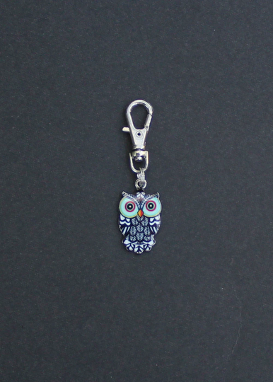 Owl Zipper Charm-Enamel & Silver Tone
