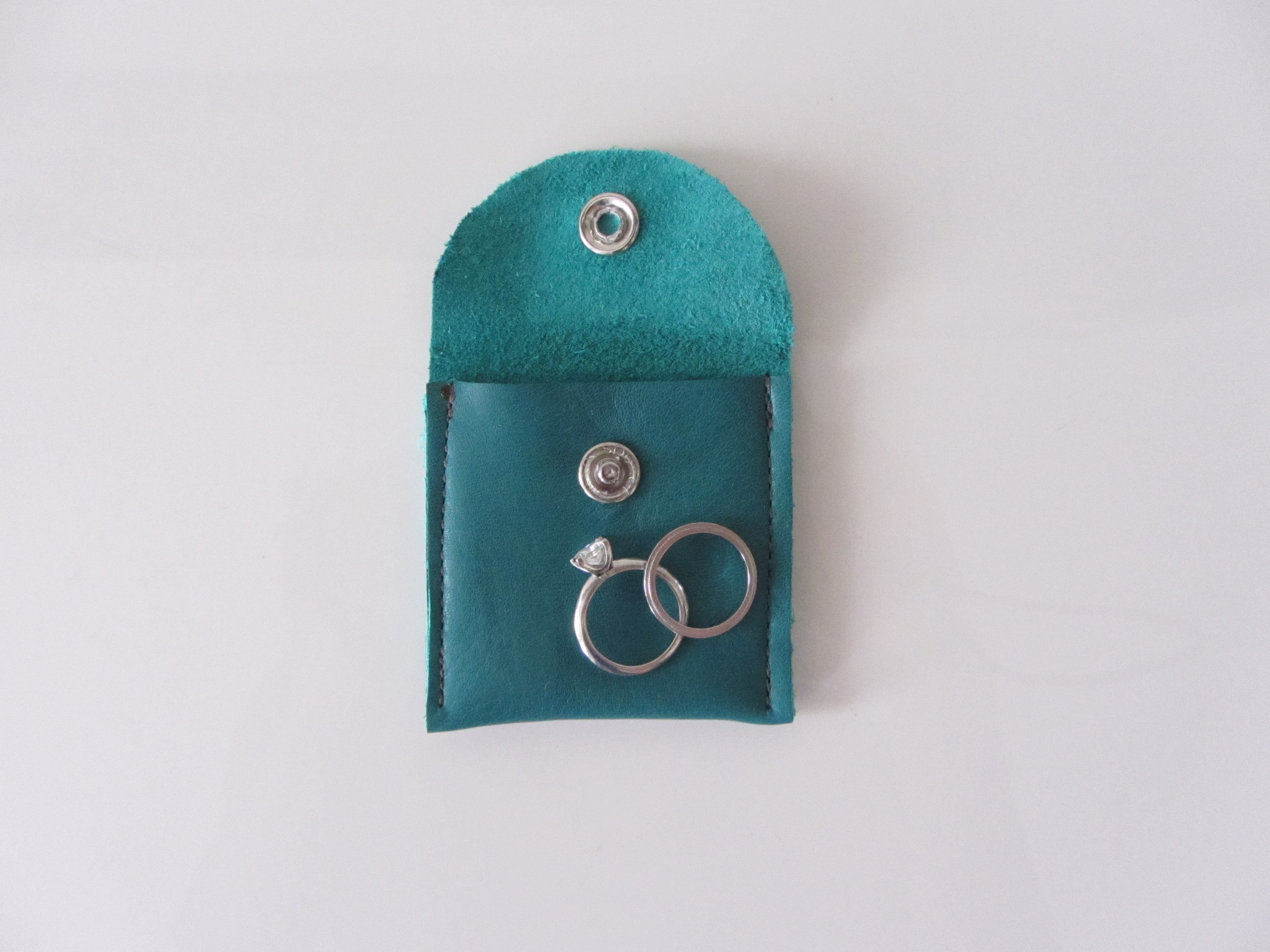 Travel Jewelry Pouch His & Hers Ring Engagement Leather Marine Blue Teal Green