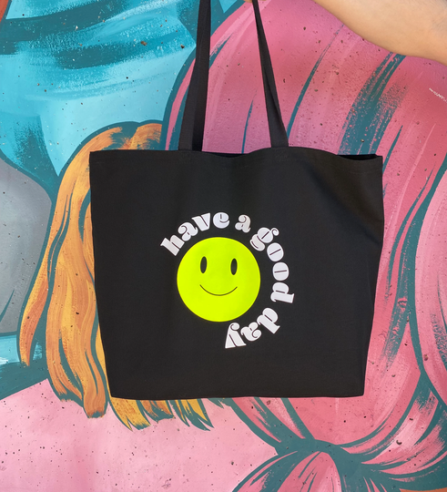 Have A Good Day Oversized Canvas Tote Bag, Weekender Grocery Shopping Reusable Market Bag With Quote