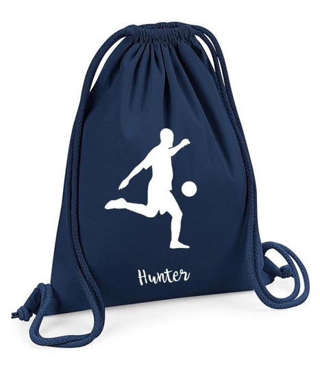 Drawstring Gym Sack, Personalised Kids Bag, Organic Cotton, Football Boy