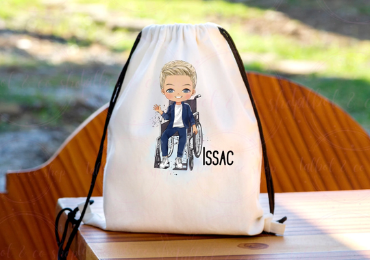 Personalised Wheelchair Boy Drawstring Bag, P.e Kit Back To School Nursery Kids Swim Gym Dance