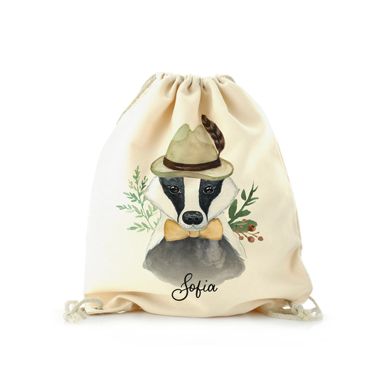 Personalised Badger Drawstring Bag Customised With Name, Ideal For Kids Football, Pe & Games