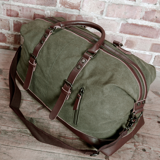 Premium Canvas Holdall With Shoulder Strap & Brown Strapping