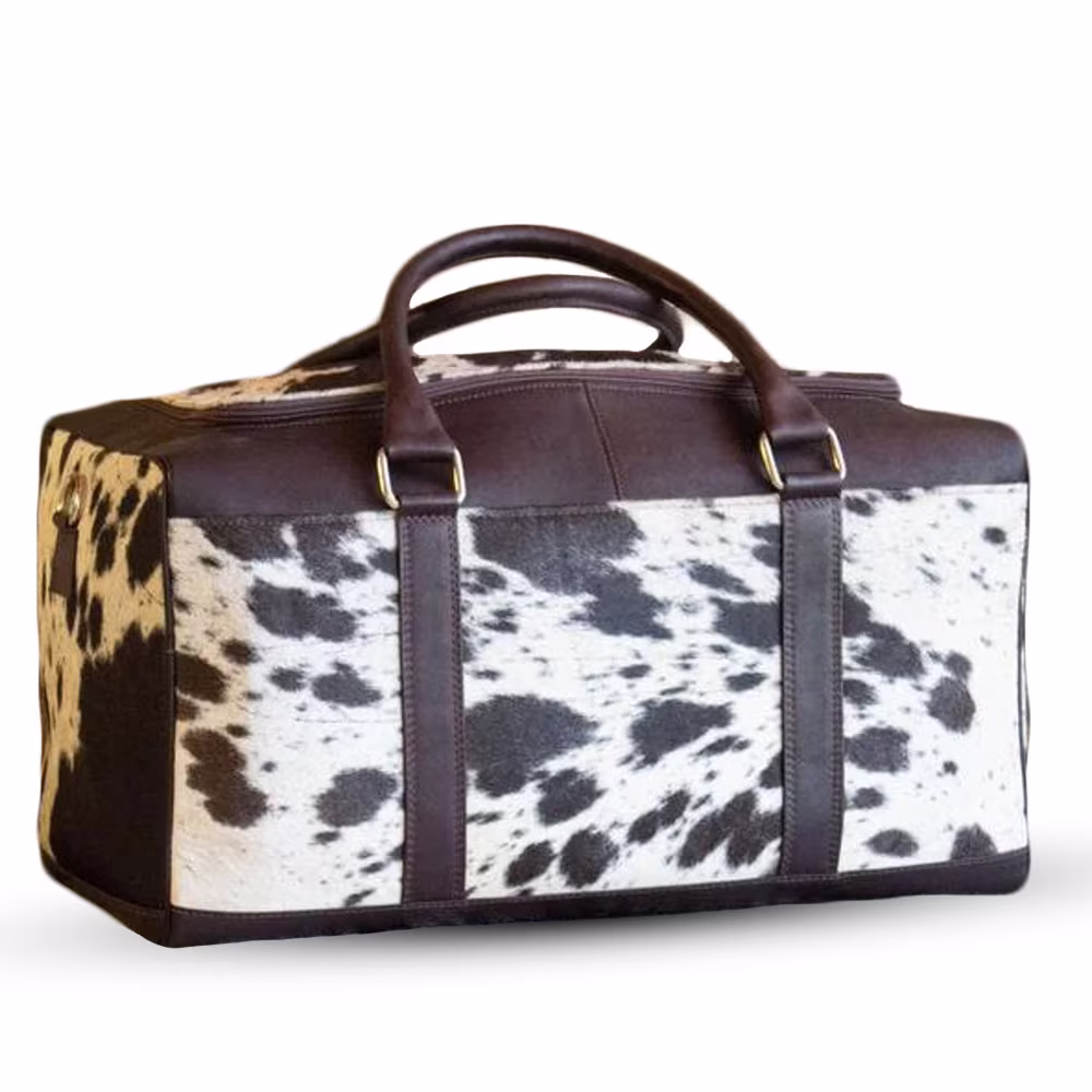 Cowhide Leather Duffel Bag Large Duffle Tricolor Brown Weekender Gym Overnight Traveller Bag, Holdall