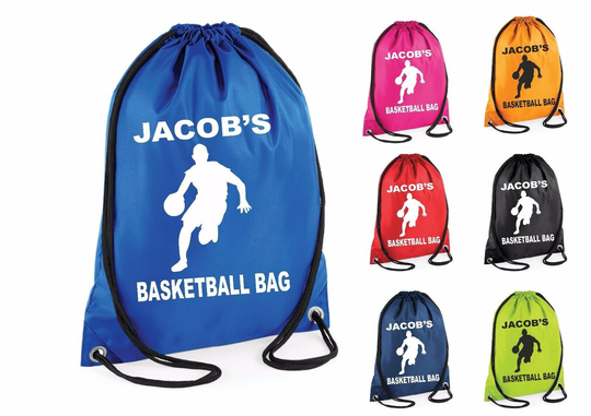 Personalised Basketball Bag Printed Gym Swim Pe Kit Sack Sports Kids Drawstring School Phys Ed Novelty