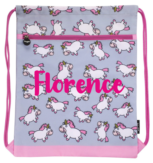 Personalised Embroidered Chubby Unicorn Drawstring Bag, Pe Bag Pe, Personalised School Bag, Unicorn Gift, Pink Swimming Or Nursery