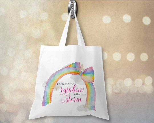 Rain~ Bow Tote Bag Can Be Personalised Shopping Tote White Or Natural