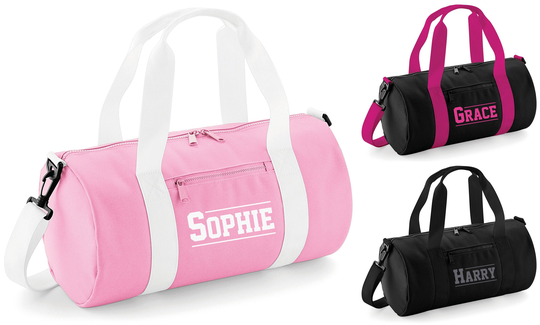 Personalised Varsity Name Kids Barrel Bag