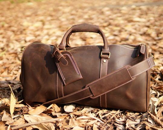 Leather Travel Bag Duffel For Men Women Weekender Weekend Gym Overnight With Shoe Pouch Compartment