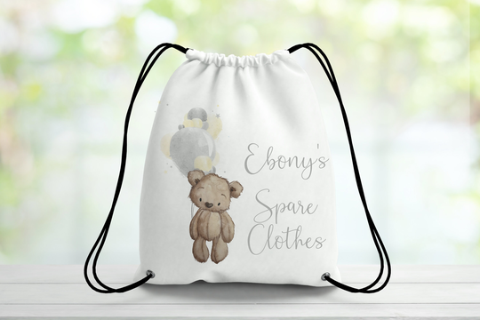 Personalised Balloon Teddy Spare Clothes Nursery Bag
