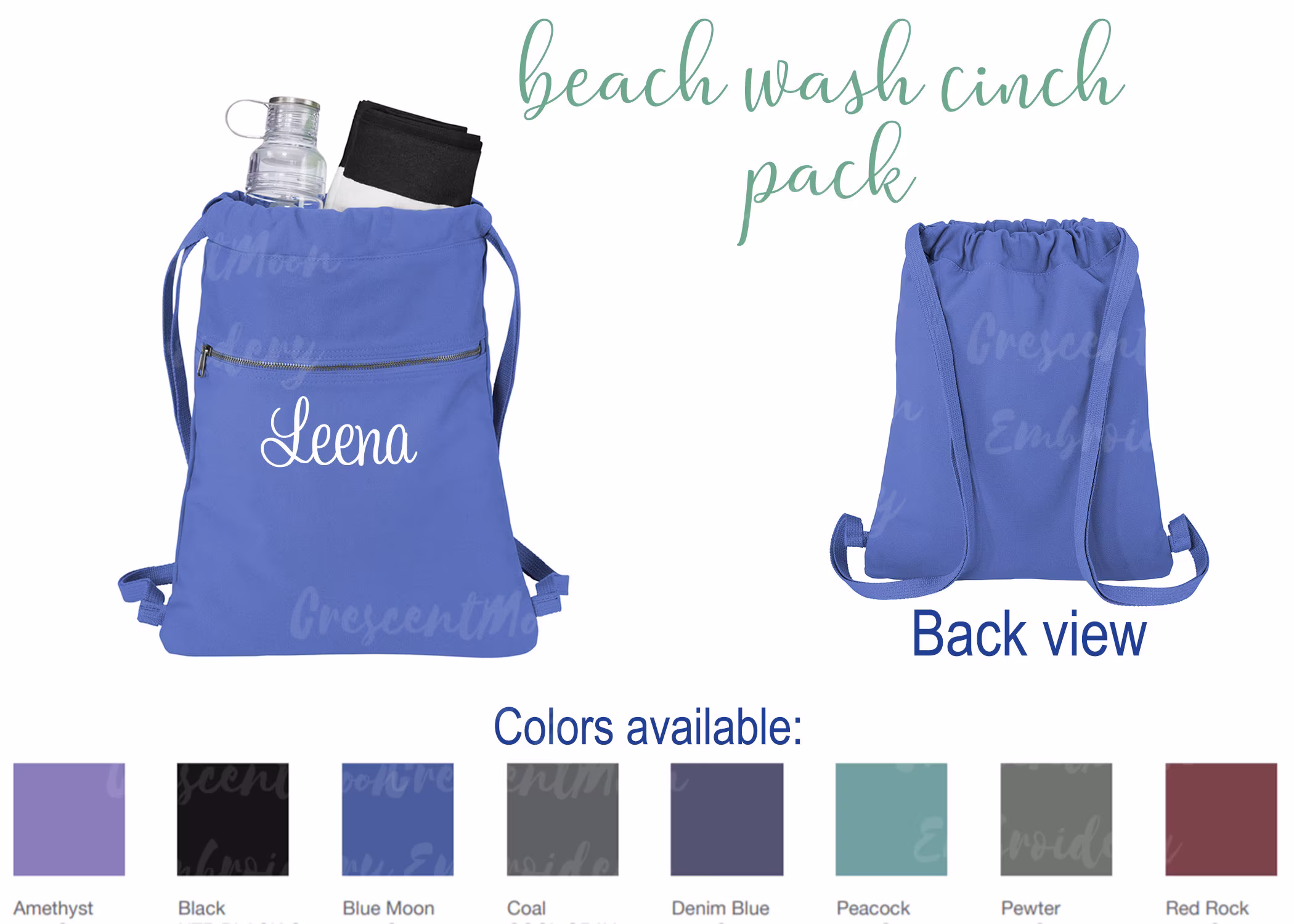 Embroidered Beach Wash Cinch Pack, Custom Monogrammed Bag, Shoes Pool Team Sport Gym Birthday Gift Bag