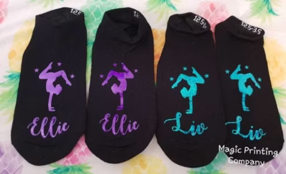 Personalised Gymnastics Socks Gym Trainer Liners Bag Christmas Stocking Filler Gymnast Glitter Present Gift Girls Adults Birthday