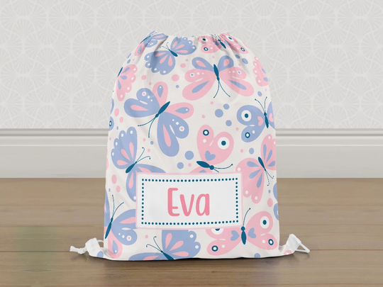 Personalised Butterfly Butterflies Gym Bag, Girls Kids Drawstring Childrens School Pe Swim Bag | Customise With Any Name