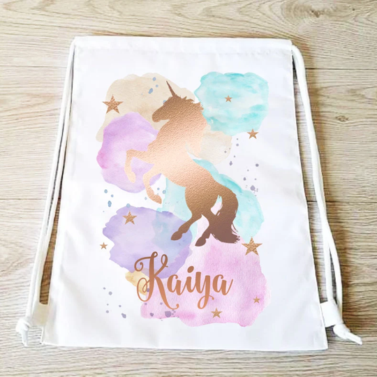 Foil Unicorn Bag Drawstring Backpack Pe Gym Girl Sports Personalised School Swim Foil Look