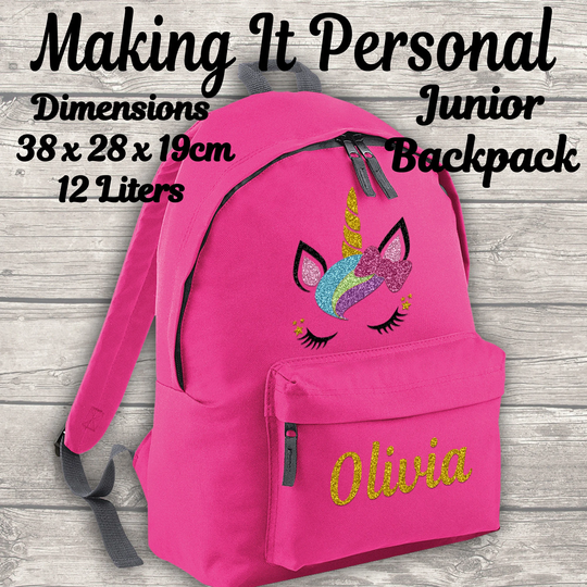 Personalised Unicorn Backpack Full Size 18 Litres Add Your Name Back To School Kids
