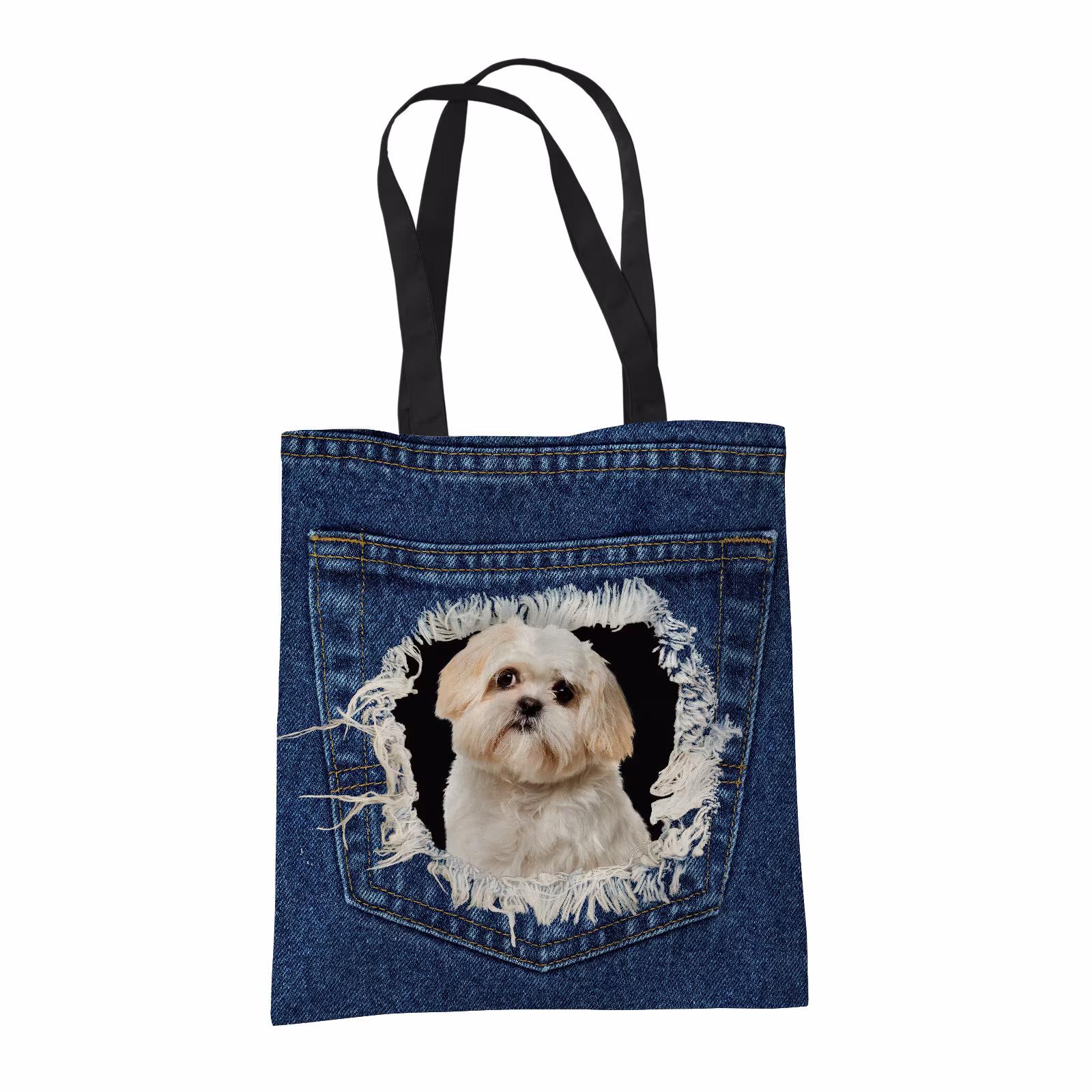 Shih Tzu Gifts For Dog Lovers Owners - Reusable Shopper Shoulder Tote Bags Fabric Gift Bag With Dogs On