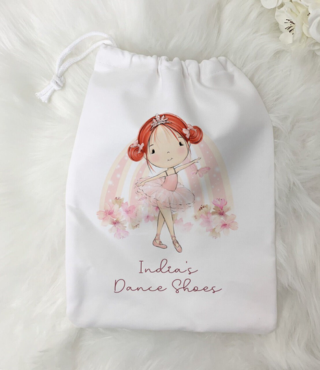 Personalised Ballet Bag | Custom Drawstring Dance For Shoes Choice Of Hair Colour & Skin Tone