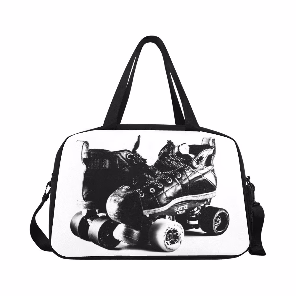 Skate Stamp Fitness Handbag - Roller Derby Skates Girl Skating Gym Travel Bag Shoe Compartment Personalize