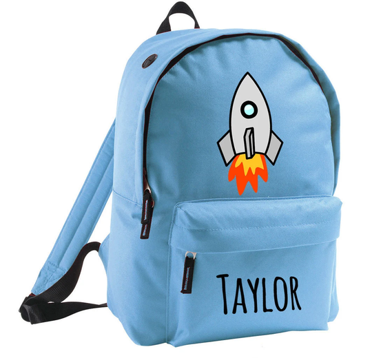 Personalised Backpack, Rocket School Bag, Kids Rucksack, Boys Children Student Any Name Back To Bag