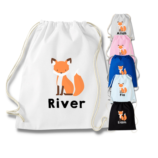 Fox Personalised Drawstring Back To School Any Name Unicorn Pe Gym Bag Kids Add Your -Girls Boys Toddlers Nursery Bts4