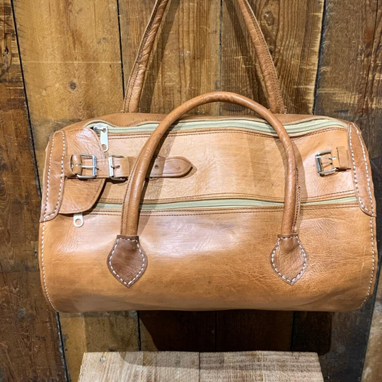 Tunnel Travel Bag in Veg Tan. Handmade. 100% Real Leather. Gym Bag. Overnight Shoulder Hand Luggage. Weekend