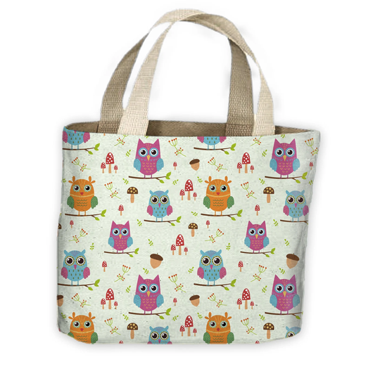 Woodland Owls Pattern All Over Tote Shopping Bag For Life