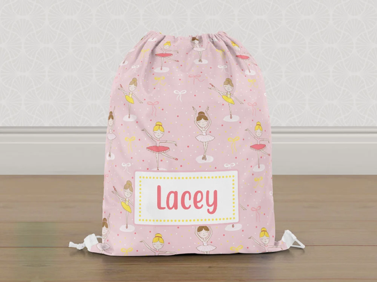 Personalised Ballerina Ballet Gym Bag, Girls Kids Drawstring Childrens School Pe Swim Bag | Customise With Any Name