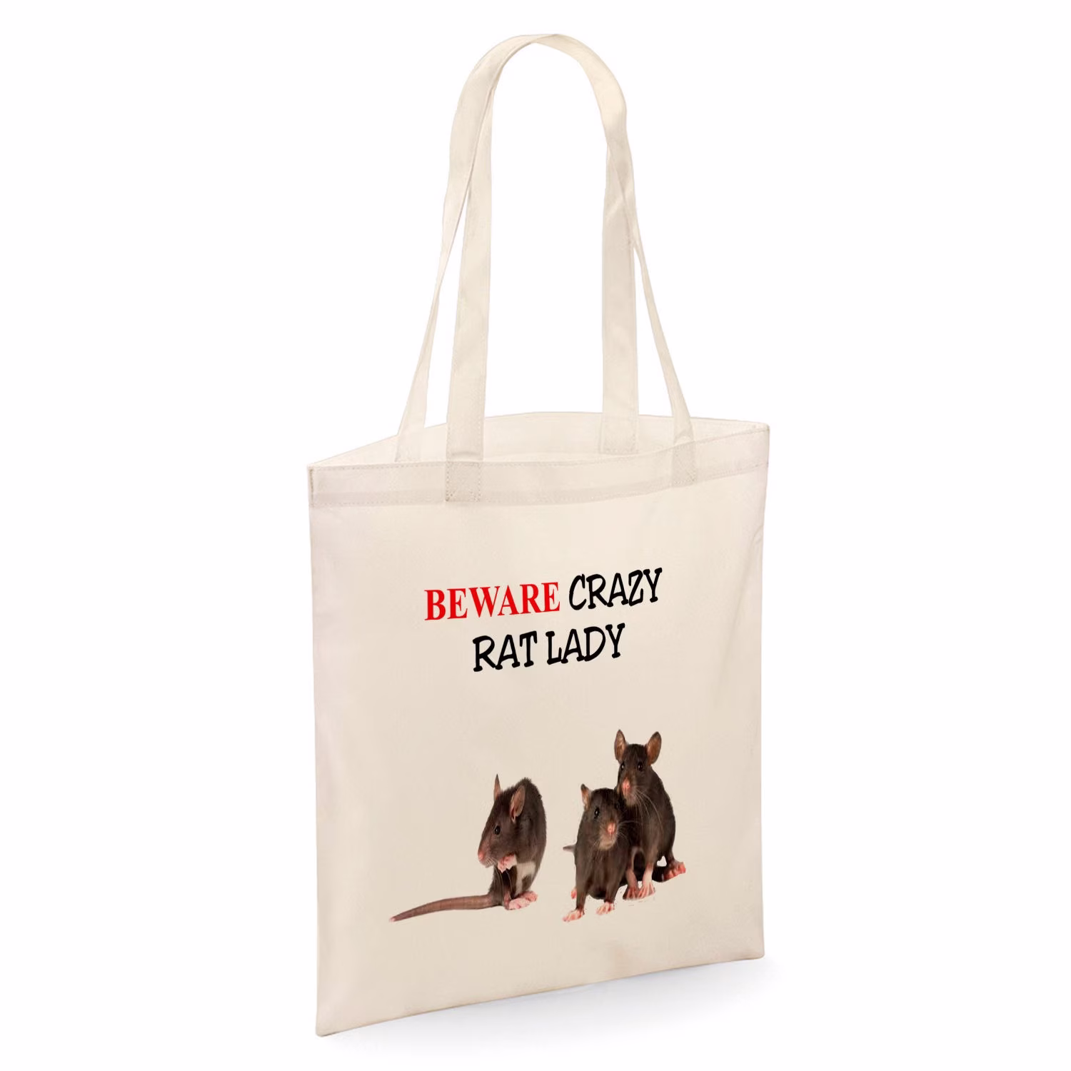 Beware Crazy Rat Lady Tote Shopper Bag - Natural Colour