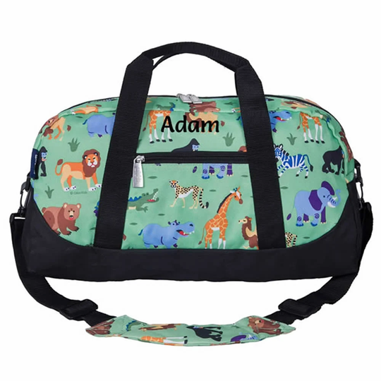 Personalised Kids Duffle Bag With Jungle Design | Child Sports Name Embroidered Holdall For School, Travel, Weekend