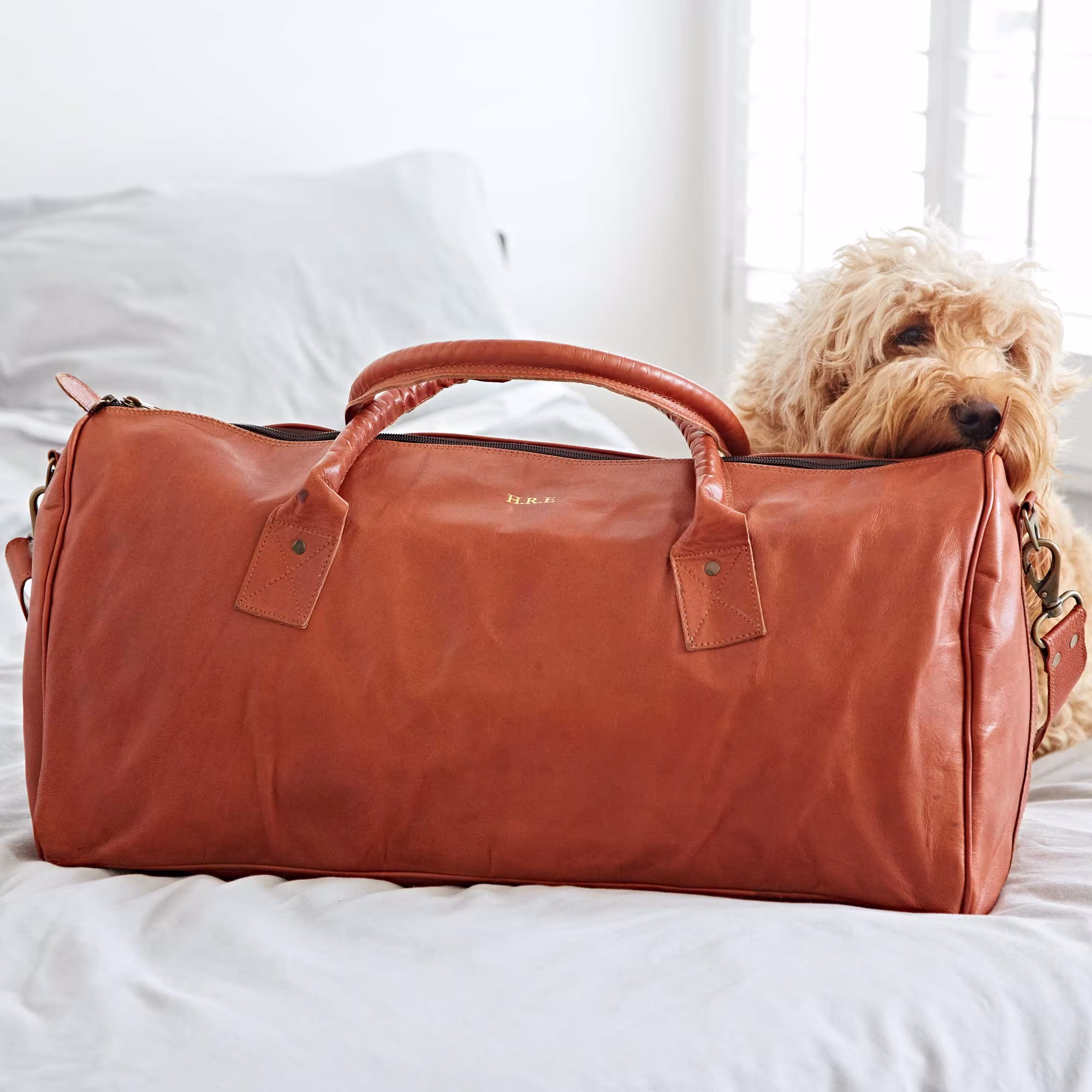 Personalised Leather Duffle Style Gym Bag - Overnight For Women & Men Small Travel Weekender
