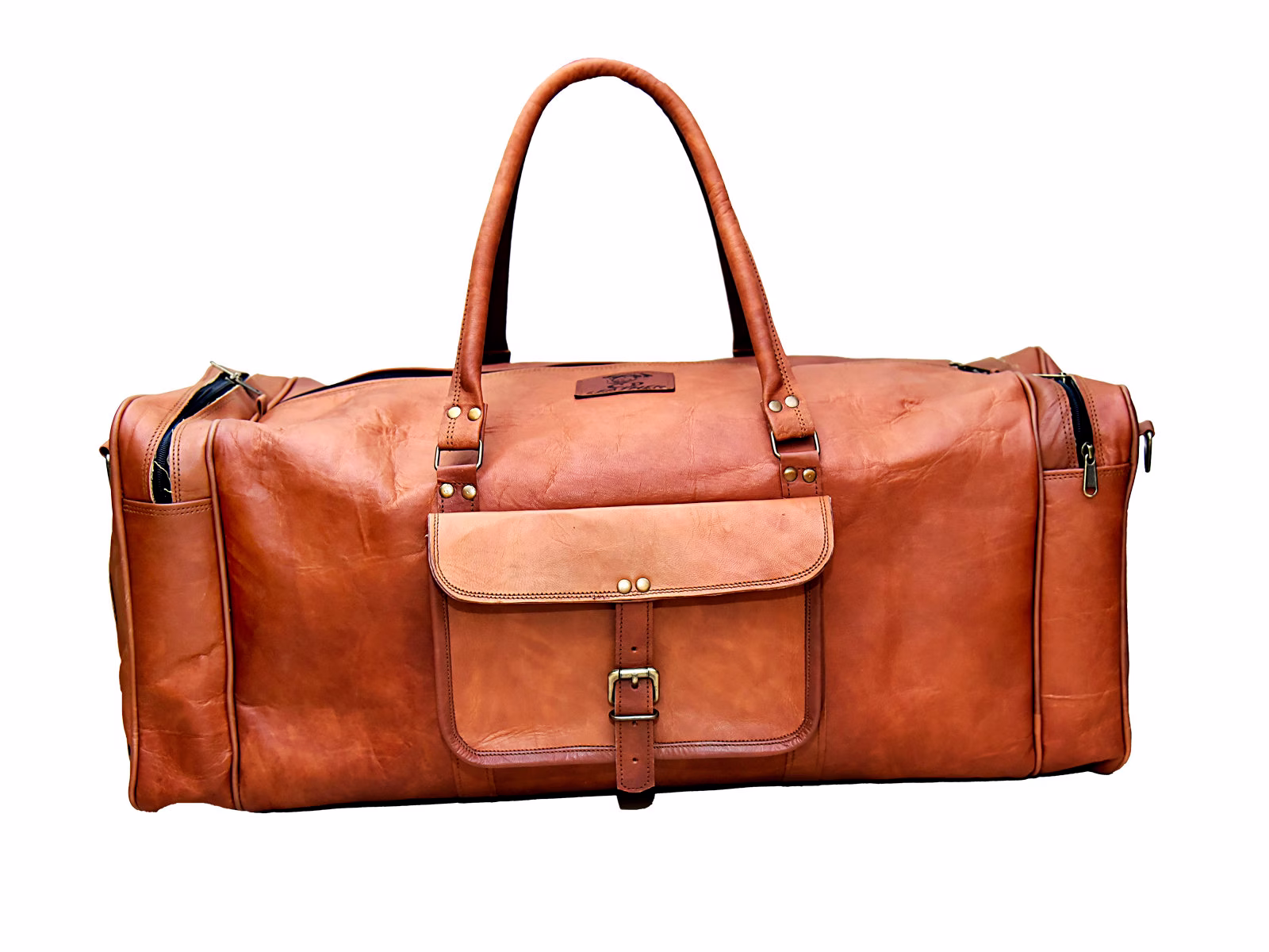 Oversized Travel Duffel Bag Genuine Leather Weekend Bag Weekender Overnight Carryon Travel Brown 28
