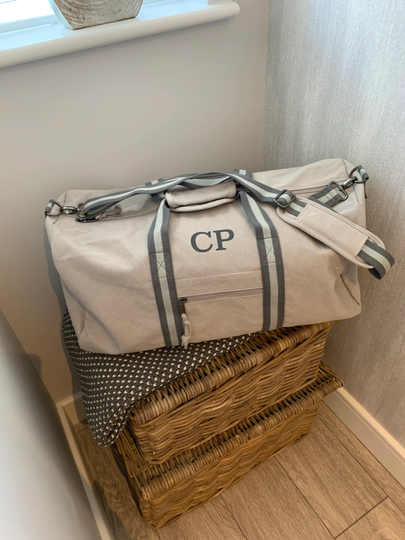 Personalised Cotton Vintage Barrell Bag Weekend Day Sports Holiday Flight Stag Fathers Gift Gym