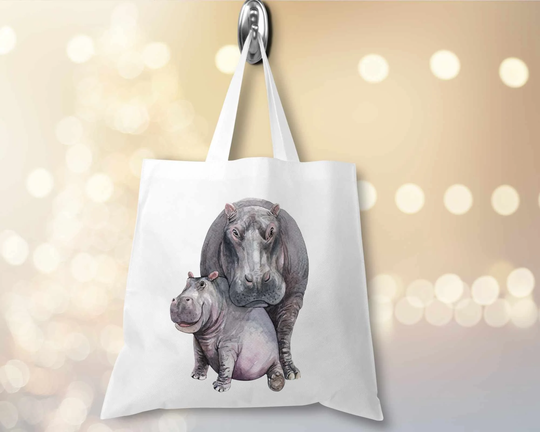 Hippo Personalised Tote Bag Any Name Shopping Tote White Or Natural