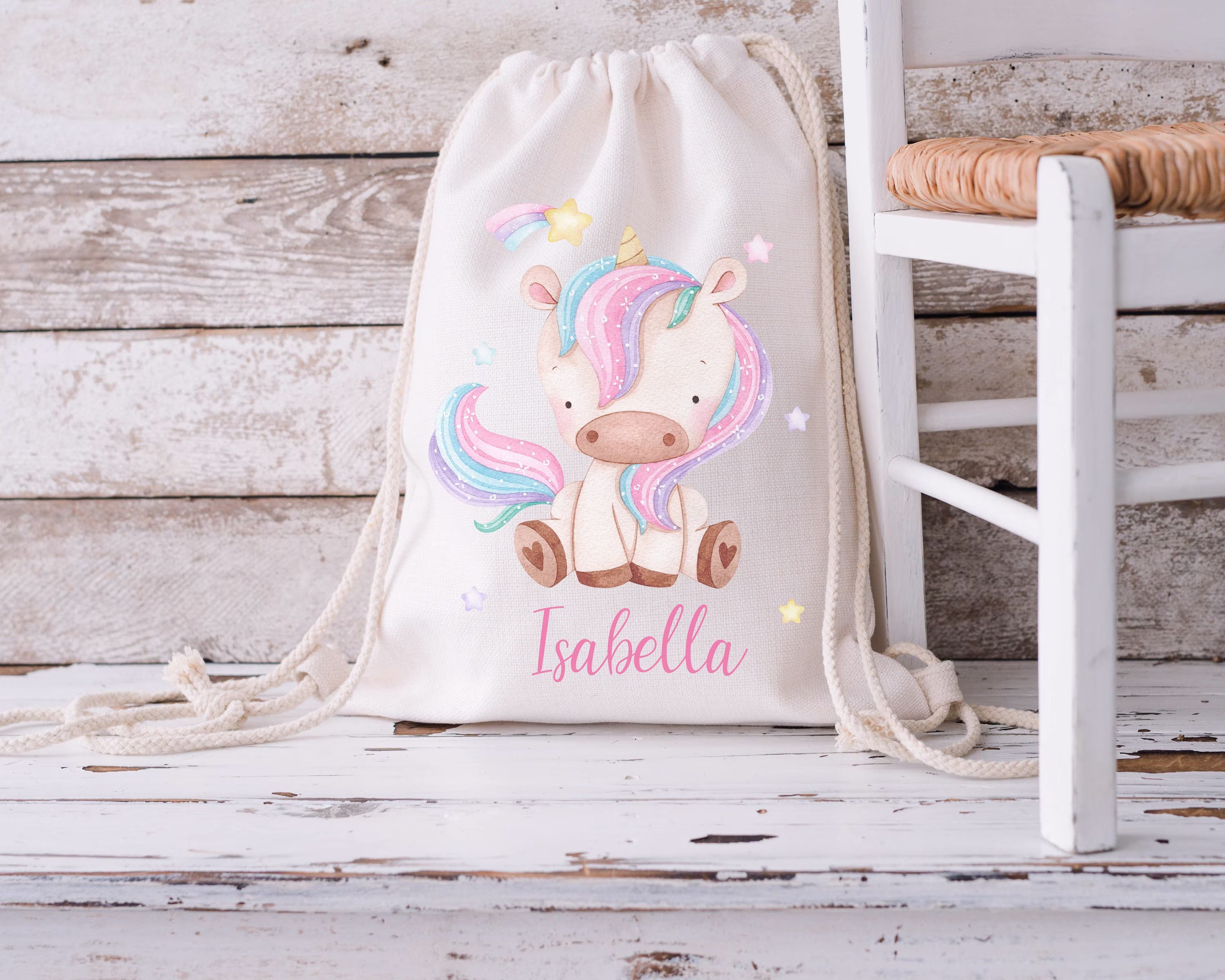 Personalised Unicorn Drawstring Bag, Kids School Gym Swimming Back To School, Pe Nursery Bag