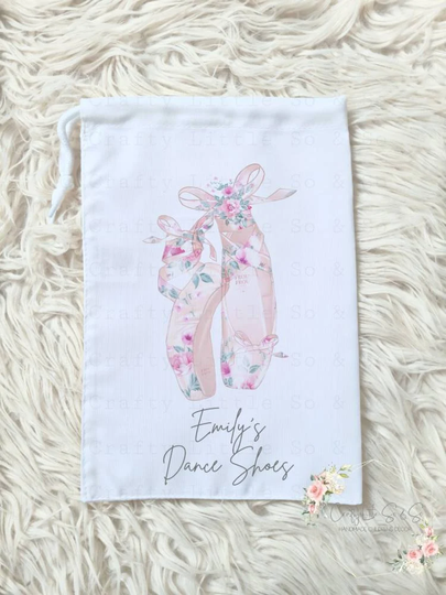Personalised Ballet Shoe Bag, Drawstring Personalised Ballerina, Pointe Storage