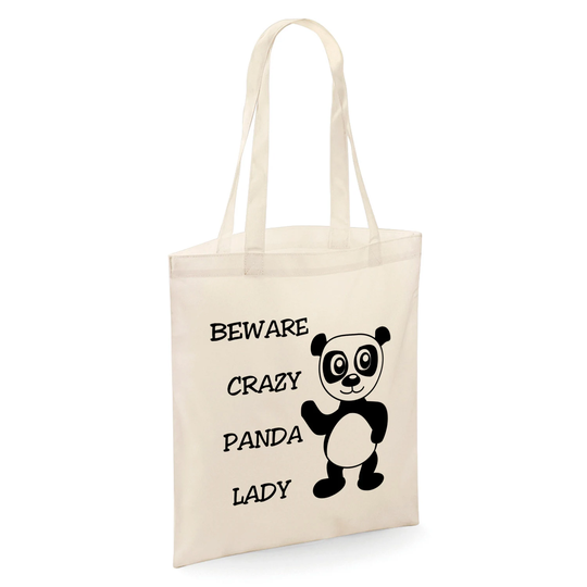 Beware Crazy Panda Lady Funny Tote Shopper Bag - Natural Colour