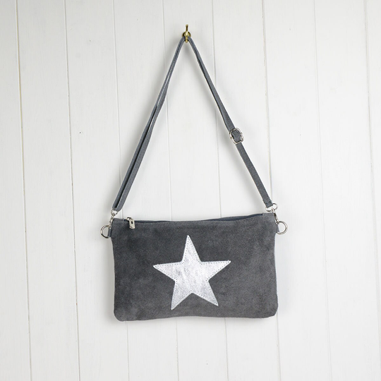 Suede & Leather Star Clutch