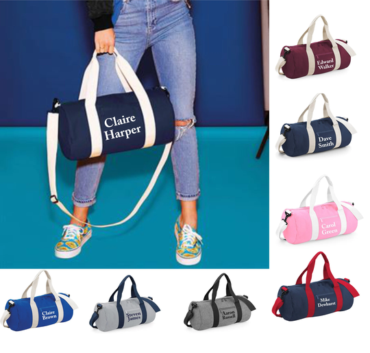 Personalised Custom Name Barrel Bag, Sports Gym, Dance, Holdall, Weekend, Overnight Personalized, Yoga, School