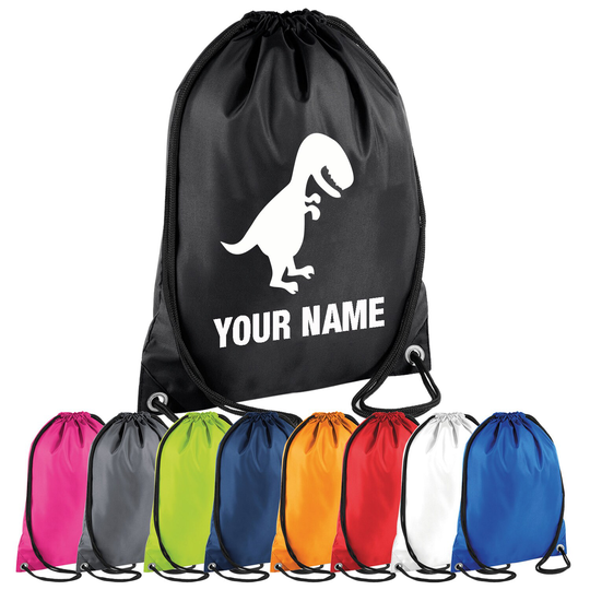 Personalised Tyrannosaurus T Rex Dinosaur Drawstring Bag - Custom Pe Gym Sports