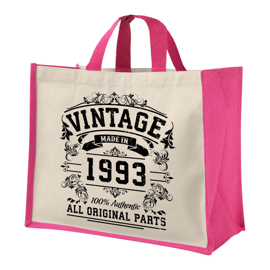 30Th Birthday Original Vintage Jute Bag Keepsake Gift For Her Birth Year 1993 Shopper Travel - Available in 4 Colours & 2 Sizes