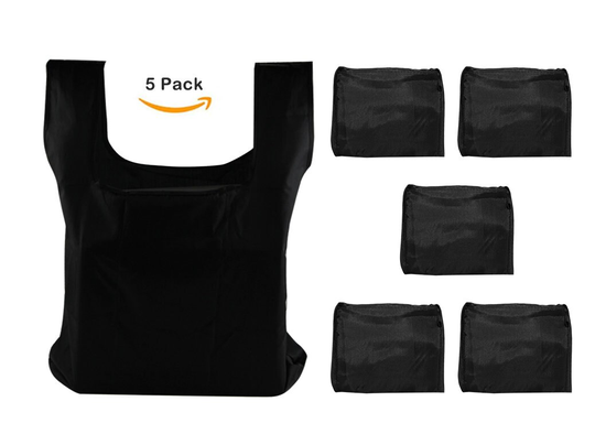 Kiwipi Solid Black Eco-Friendly Reusable Foldable Grocery/Shopping Bag Set Of 5
