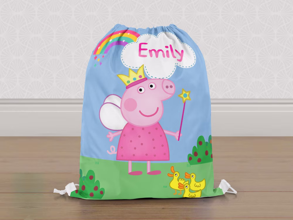 Personalised Peppa Pig Gym Bag, Girls Kids Drawstring Childrens School Pe Swim Bag | Customise With Any Name
