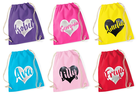 Girls Personalised Glitter Heart Gymsac