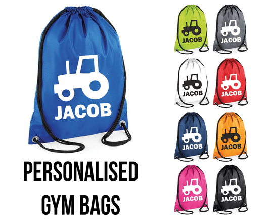 Personalised Tractor Bag Printed Gym Swim Pe Kit Sack Sports Kids Drawstring School Phys Ed Novelty