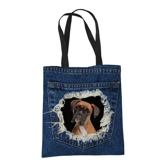 Boxer Dog Gifts For Lovers Owners - Reusable Shopper Shoulder Tote Bags Fabric Gift Bag With Dogs On