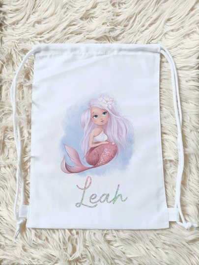 Mermaid Swim Bag, Kids Gym Personalised Sports Drawstring Bag