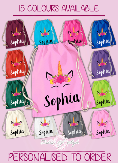 Gym Sack Personalised Any Name Unicorn Girls Back To Drawstring Bag Pe Gym School Kids